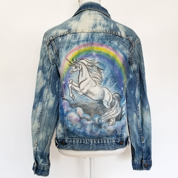 Levi's Trucker Jacket 80s Unicorn Rainbow Painted - Picture 2 of 8